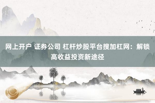 网上开户 证券公司 杠杆炒股平台搜加杠网：解锁高收益投资新途径